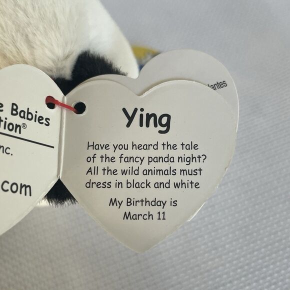 Ty Beanie Baby Ying Panda Glitter Green Eyes PEACE Ukraine Save the Children Tag - Picture 6 of 11